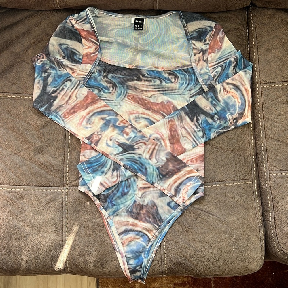 Marble pattern mesh bodysuit from SHEIN